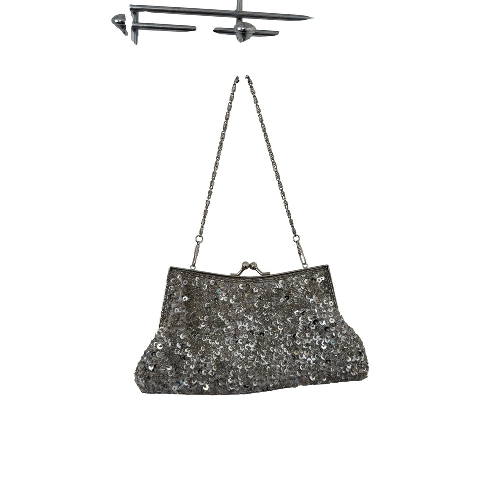 Unbranded Sequin Evening Bag Womens OS Silver Excellent Formal Clutch Shoulder